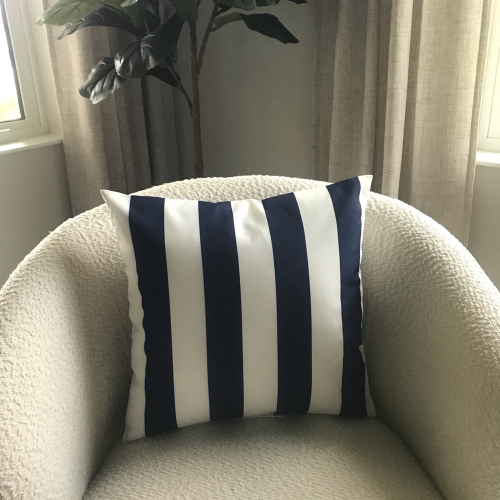 NEW Striped Navy and White Decorative Throw Pillow by 16”x16” set of 2
